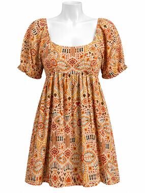 In the Beginning Boho Babydoll Orange/Brown Mini Dress  - Size L